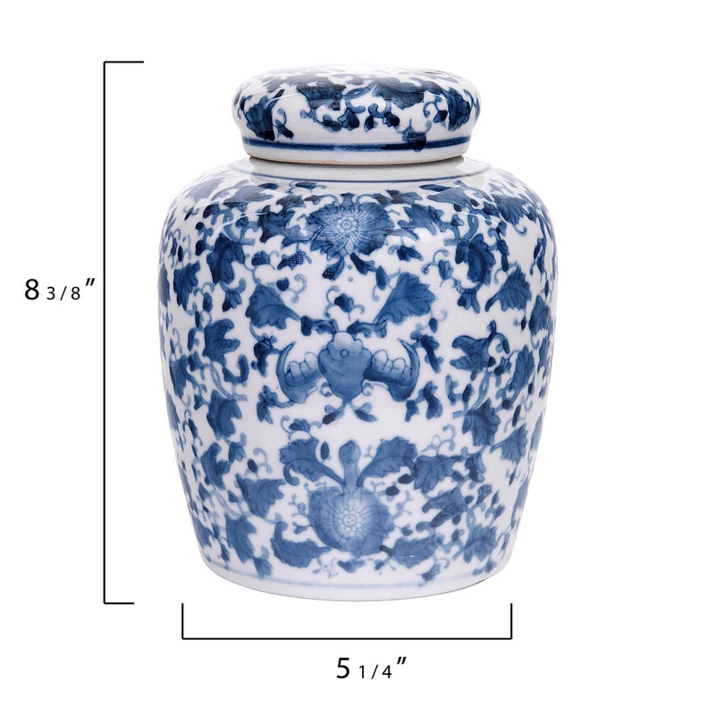 Creative Co-op Decorative Blue and White Ceramic Ginger Jar with Lid - Image 2